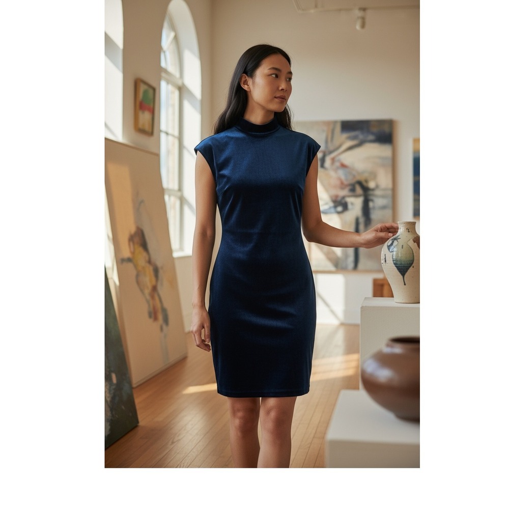 Lauren Ralph Lauren Blue Velvet Sheath  Dress Size 10 Evening Cocktail‎ Party